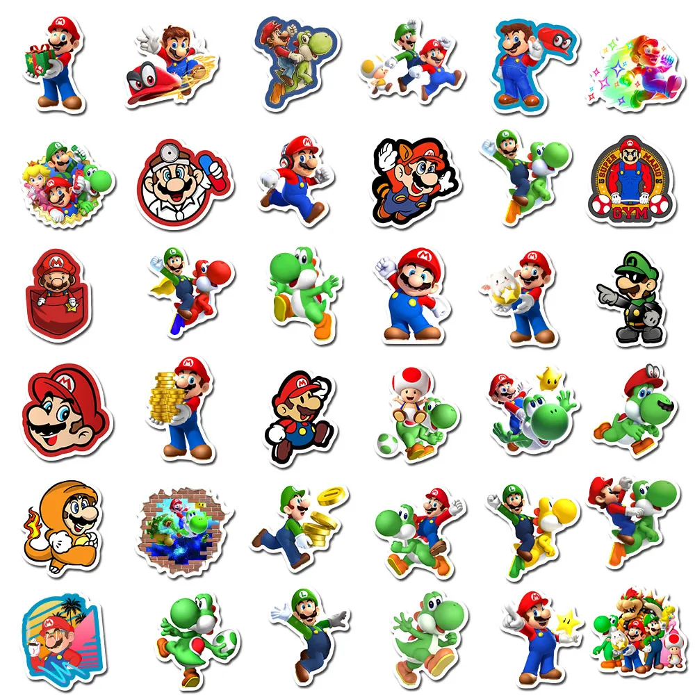 Super Mario Game Adesivos para crianças, adesivos clássicos dos desenhos animados, decalques divertidos, bicicleta, viagem, bagagem, telefone, guitarra, laptop, 100pcs