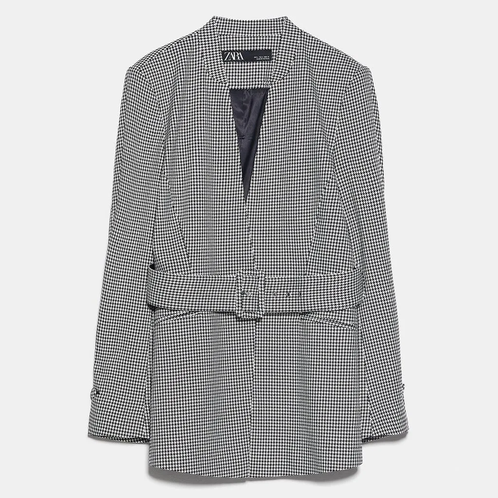 1 ZA костюм с узором "гусиная лапка", куртка с большим v-образным вырезом, Женский Повседневный костюм, куртка, модное приталенное осеннее пальто с поясом - Цвет: 1