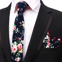 Комплект из 2 предметов 2018 для мужчин хлопок Пейсли Цветочный Узкий 6 см Галстук Свадебный карман квадратный вечерние костюм носовой к
