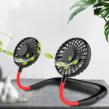 

Mini Portable Hanging Neckband Fan USB Rechargeable Double Fans Air Cooler Conditioner Colorful Aroma Electric Desk Fan For Room