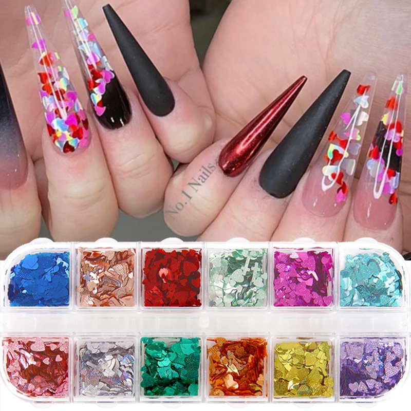 

1 Box Butterfly Glitter Nail Sequins Laser Holographic Heart-shape Flakes 3D Nail Art Decorations Manicure Slice Paillette