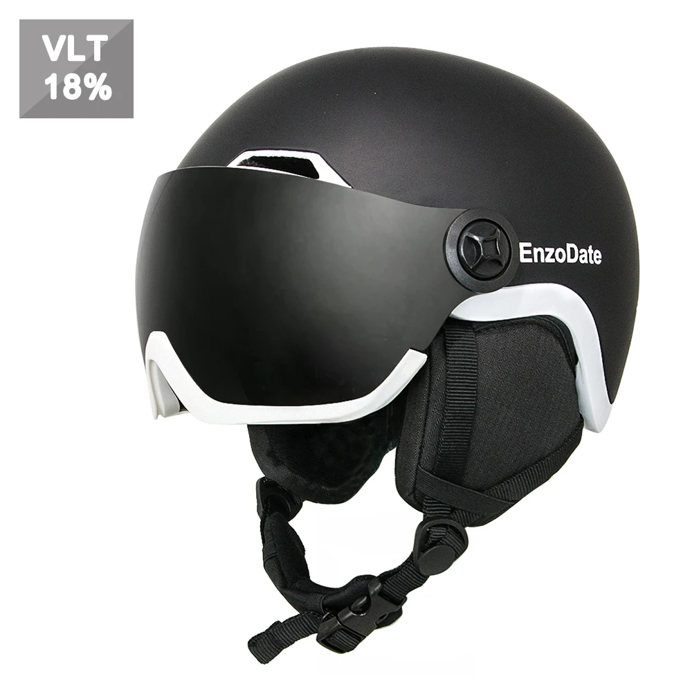 EnzoDate лыжный Снежный шлем со встроенным защитным козырьком 2 в 1 шлем для сноуборда и съемная маска объектив ночного видения Anit Fog - Цвет: Black