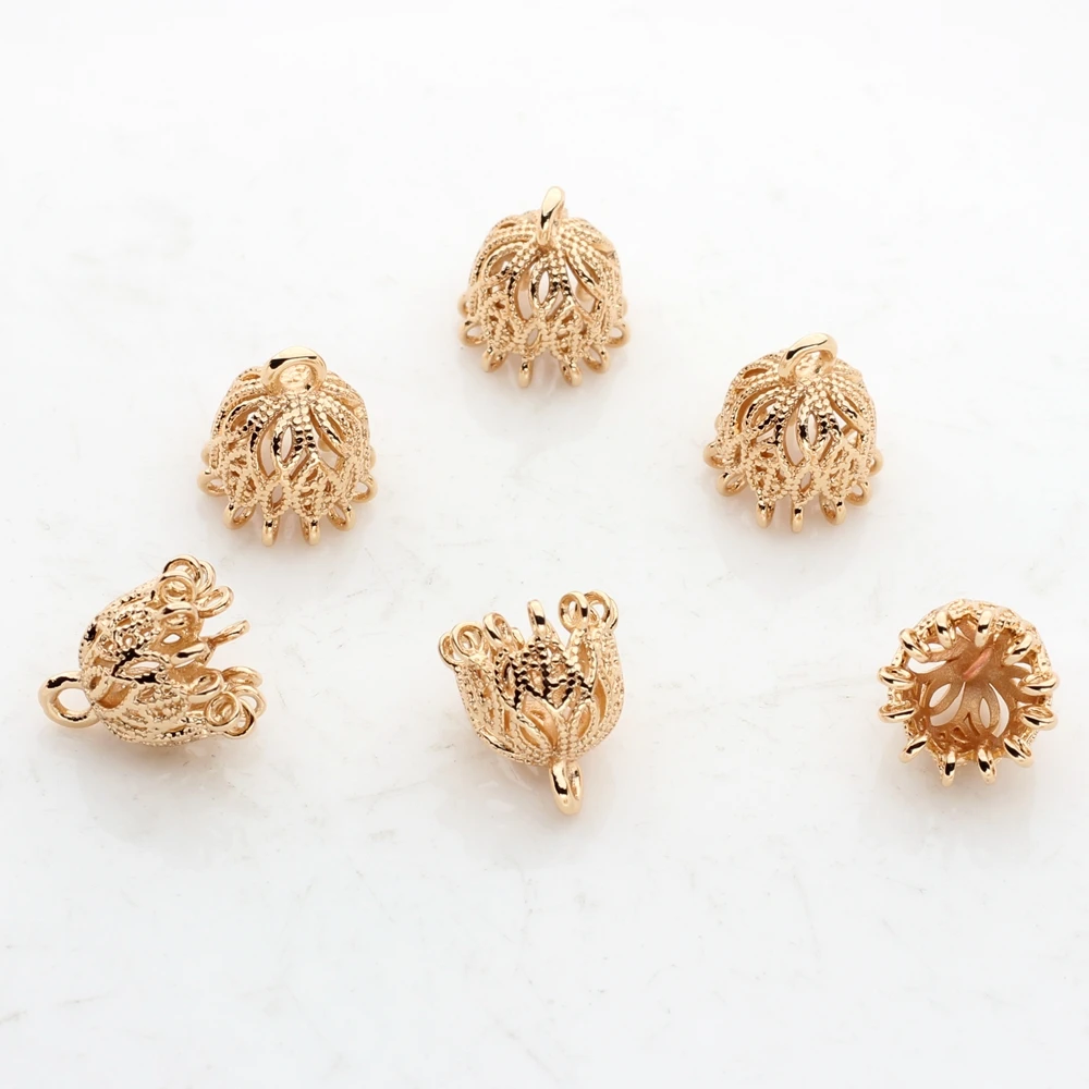 Copper Metal Real End Cup Flowers Charms 2pcs/lot For Making