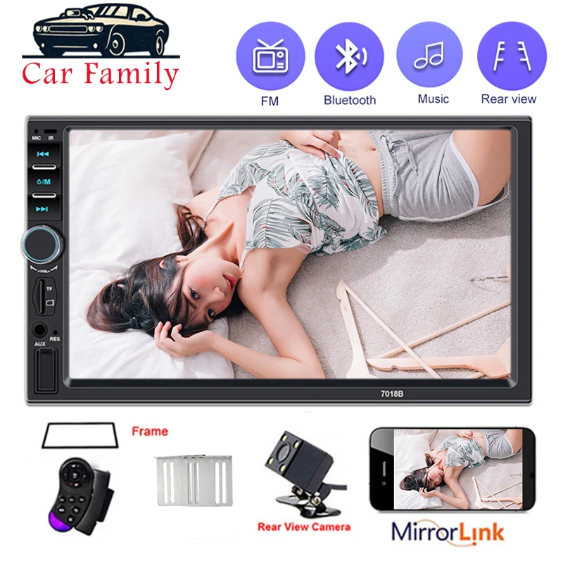 Car Family Autoradio 2 Din Radio Recorder HD 7 Inch Touch Screen Audio Bluetooth Rearview Camera 7018B MP5 Multimidia Player | Автомобили