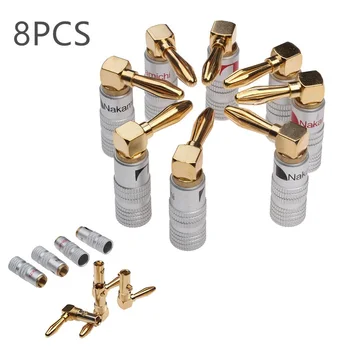 

8PCS Copper&Aluminium Nakamichi Right Angle 90 Degree 4mm Gold-Plated Banana Plug For Video Speaker Adapter Audio Connector