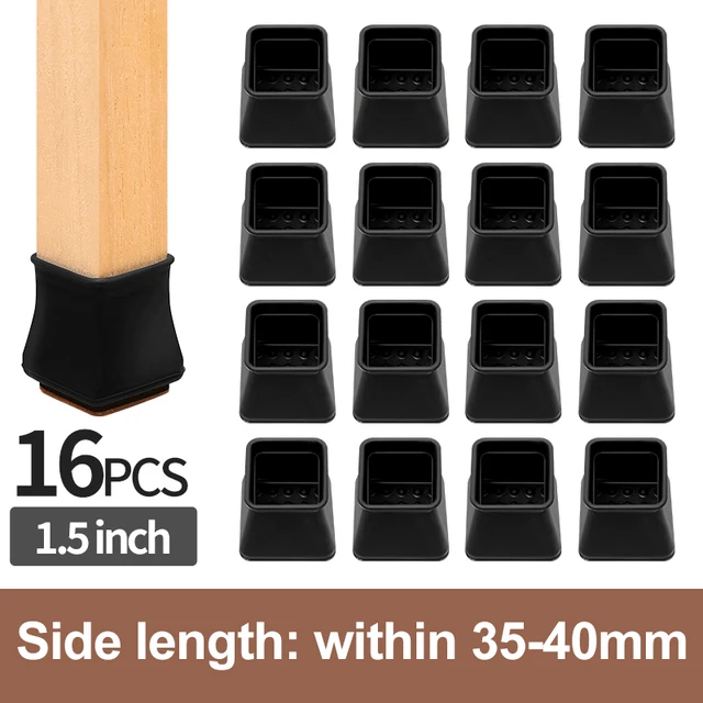 16PCS Table Chair leg Cover protector For floor wood caps Furniture Anti-vibration Legs Pads Pad cap Felt Protection silicone Rectangle 35-40mm