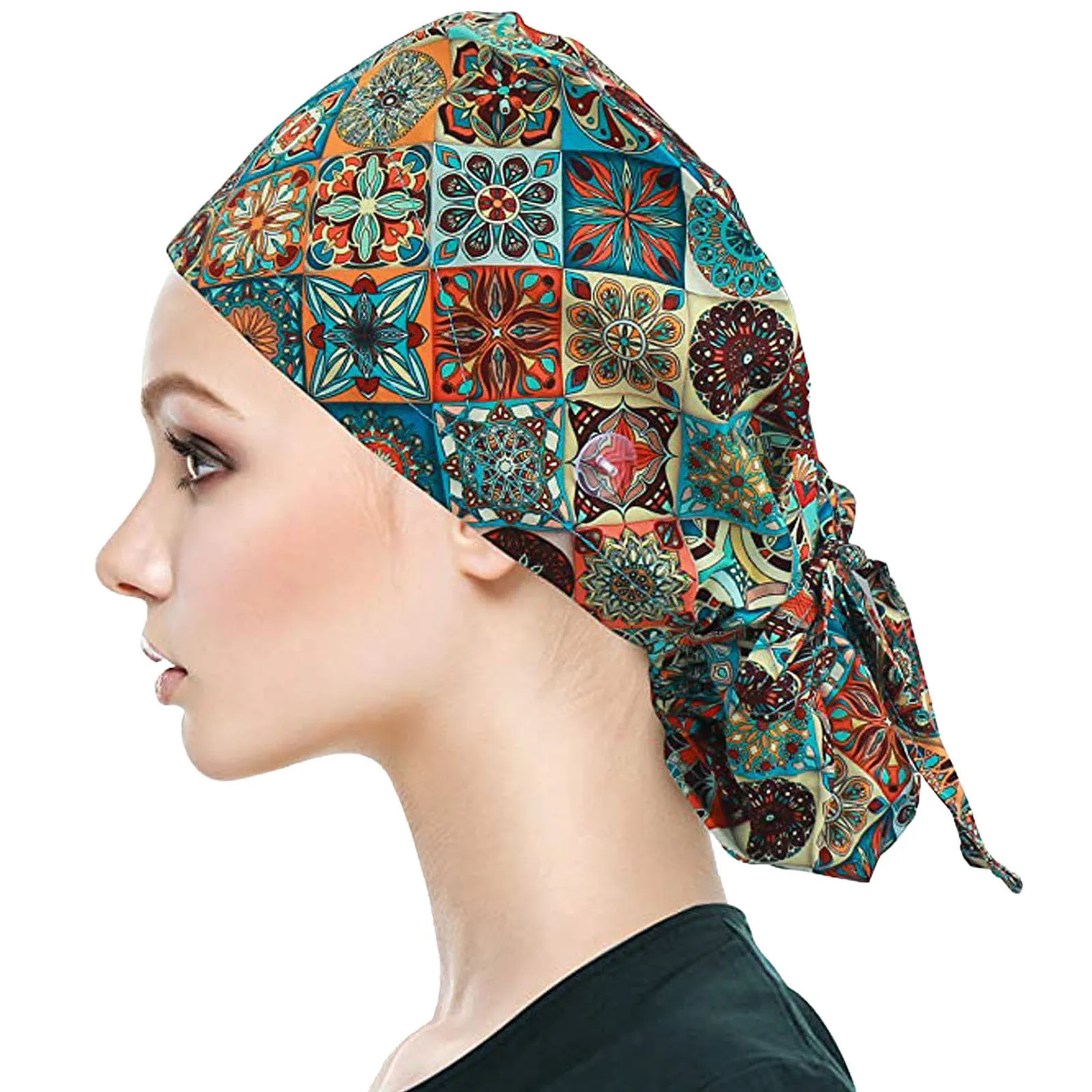 Print Nonpositioning Unisex Scrub Cap Operating Room Hat Nurse Hat Beautician Dustproof Gourd