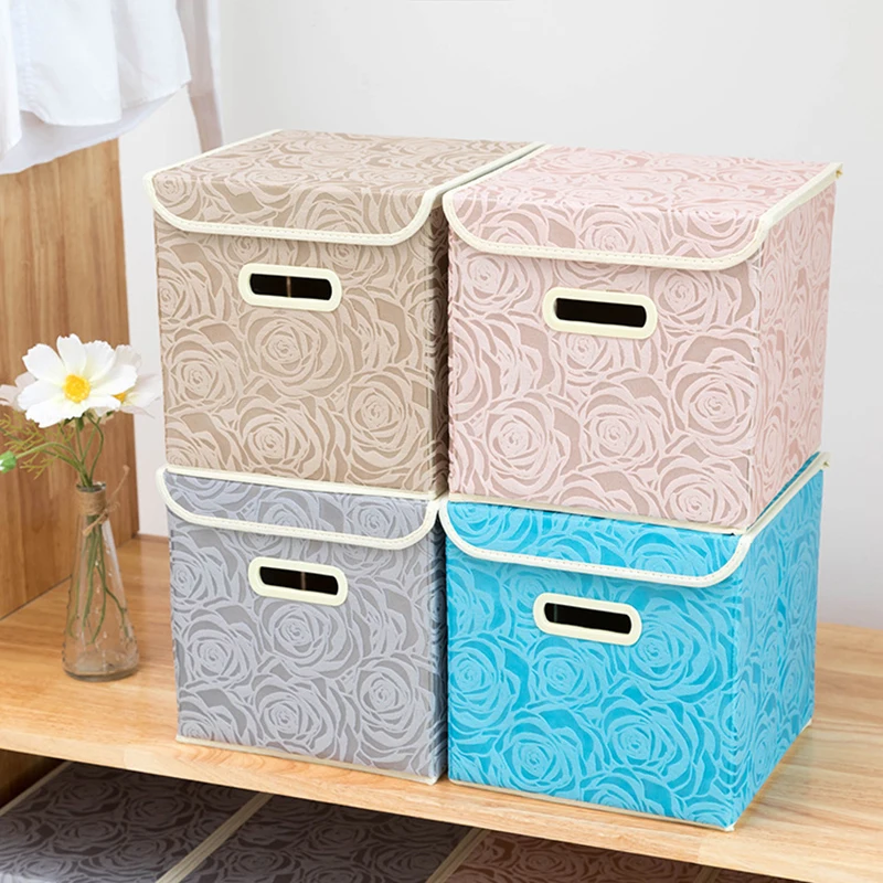 4 размера складные корзины для хранения с крышками ткань коробка для хранения одежды кубики детский игрушечный Органайзер контейнеры корзины с ручки для крышки