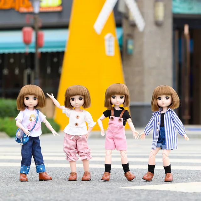 28cm Bob Hair Dolls Set Casual Outfit Cute Body Doll with Clothes Dress Up Doll Bjd Doll 1/6 Children Toys for Girls 6