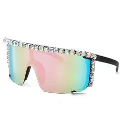 Women Oversize Diamond Goggle Steampunk Fashion Mirror Sunglasses Brand Design Men UV400 Punk Big Frame Shades Sun Glasses