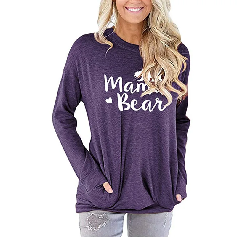 

Print Women's Sweater Letter Loose Round Neck Long Sleeve Pocket T-shirt