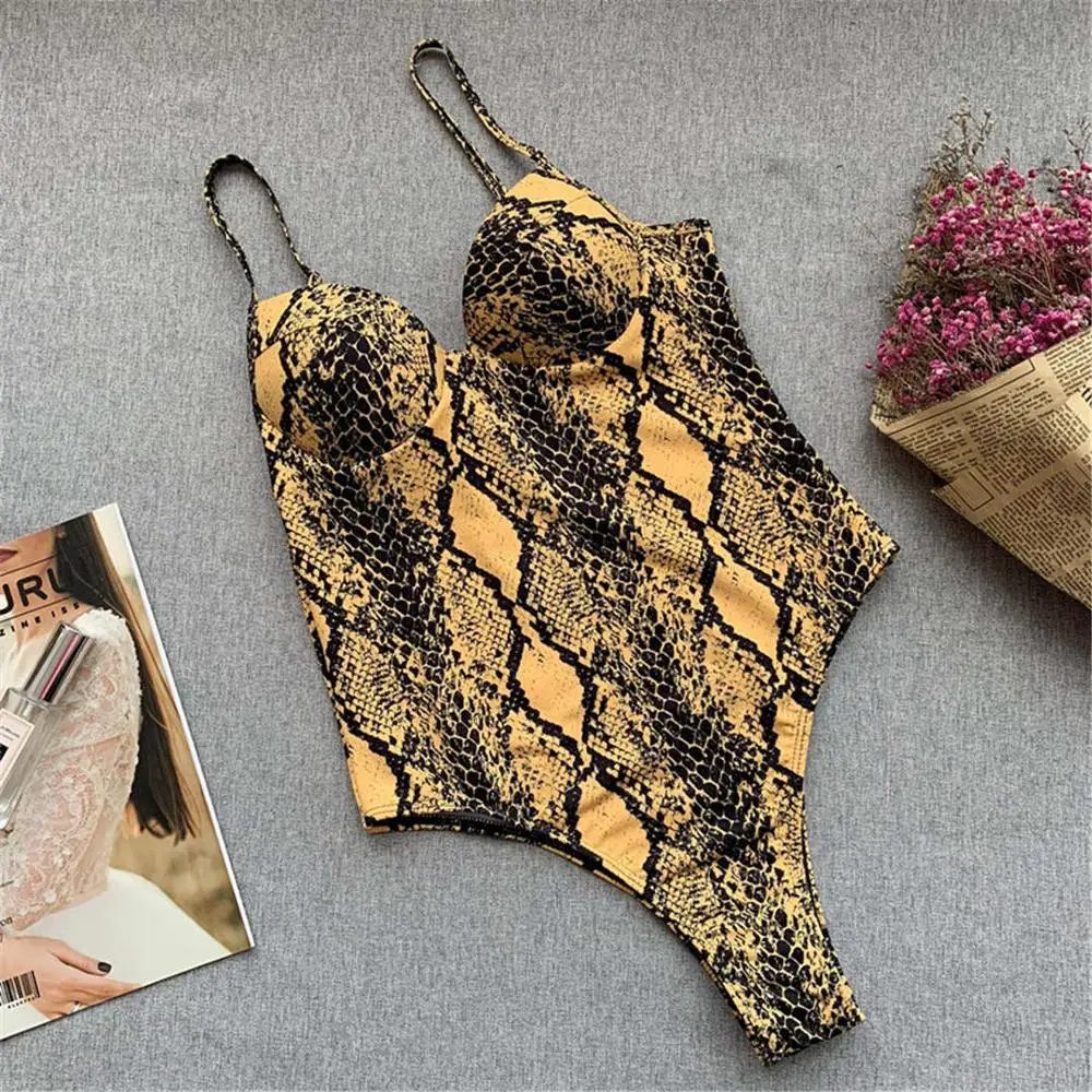 Yellow Snake Сексуальный цельный купальник с пуш-ап, 6 цветов, женская одежда для плавания, женский купальный костюм с бюстгальтером, купальник, монокини для женщин V1738 - Цвет: Yellow Snake