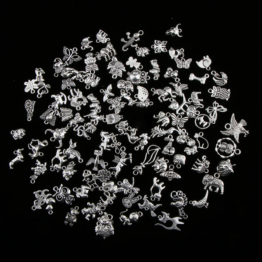 100 Piece Wholesale Bulk Antique silver color Pendant DIY Craft Making Finding Beads Assorted Shape Jewelry Pendant Craft
