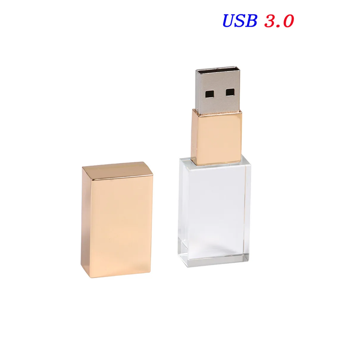 JASTER Кристальный usb палочки 3D Распечатать собственный логотип 4 Гб 16GGB флеш-накопитель USB 32 Гб 64 Гб прозрачное стекло(более 10 шт бесплатный логотип - Цвет: Gold