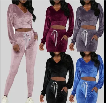 

Women Running Sports Set Hooded Sweatshirt and Pant Female Hoodies Tracksuit Workout Clothes Casual Loose