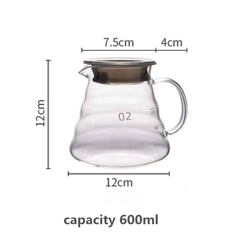 Фильтр для кофе V60, серверный стеклянный кофейник, 600 мл, Кофеварка эспрессо, Перколятор, чайник v60, гусиное стекло, графин, многоразовые фильтры - Цвет: Transparent