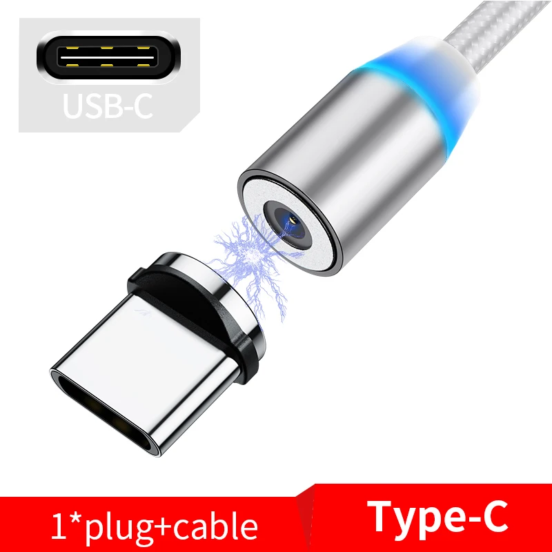 Магнитный кабель Олаф 1 м 2 м Micro usb type-C кабель для iPhone 11 Pro Max XS samsung S8 S9 Быстрая зарядка магнитное зарядное устройство USB кабель - Цвет: For Type C Silver