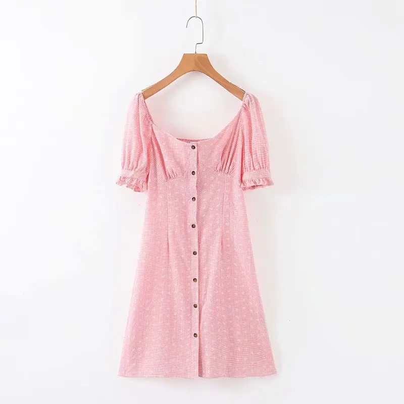 

Western Style Autumn WOMEN'S Dress New Style Versitile Fashion Single Breasted Slim Fit Slimming Puff Sleeve Dress Short Skirt
