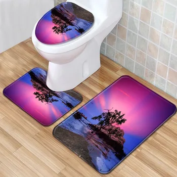 

Beach Scenery Bathroom Mat Three-Piece Bathroom Carpet Toilet Mat Set Door Mat Bathroom Non-Slip Mat Spot