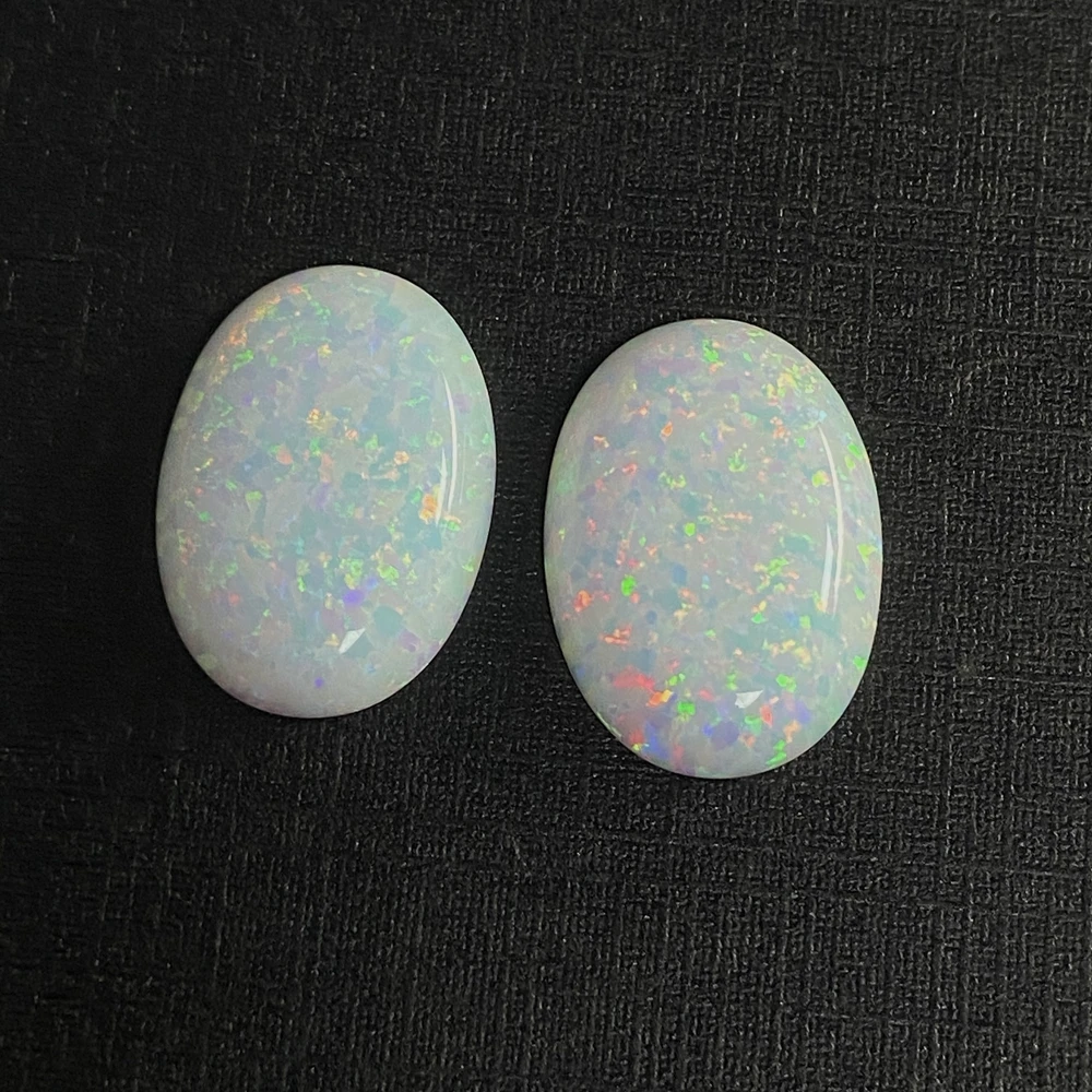 Loose Gemstones Moissanite Jewelry Materials Loose Lab Grown Diamond Lab Grown Loose Diamond Loose Beads For Jewelry Making Lab Created Flatback Cabochon Oval 16x12mm White Fire Opal Beads Stone For Ring Making