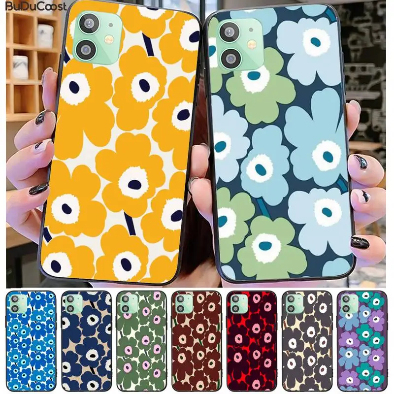 

Slok Marimekko Blue Flower Black TPU Soft Phone Case For iphone 11 Pro11 Pro Max X XS XR XS MAX 8plus 7 6splus 5s se 7plus case