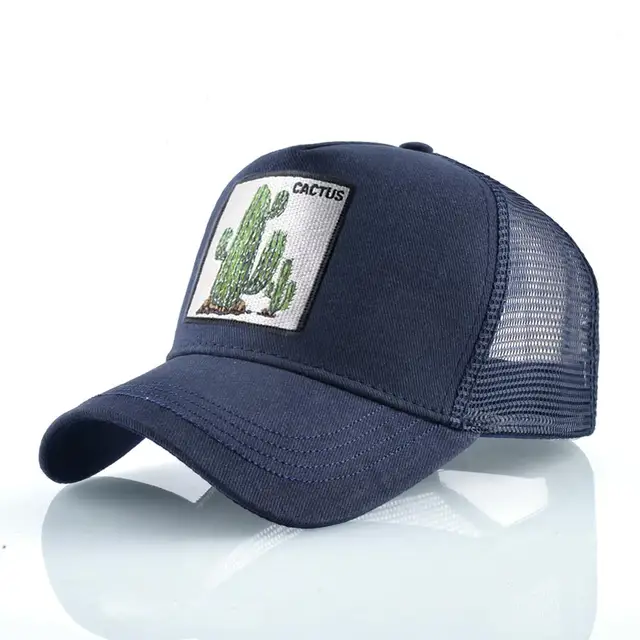 Fashion Animals Embroidery Baseball Caps Men Women Snapback Hip Hop Hat Summer Breathable Mesh Sun Gorras Unisex Streetwear Bone Blue Cactus