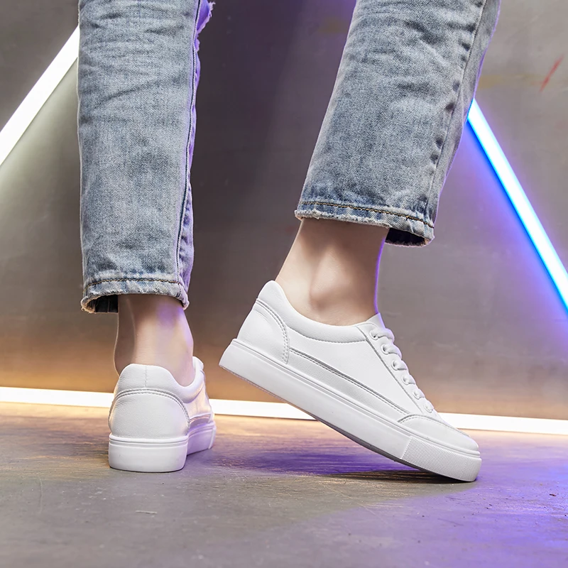

Women Fashion Breathble Vulcanized Shoes Leather Feminino Zapatos De Mujer Slimming White Sneakers Striped U20-47