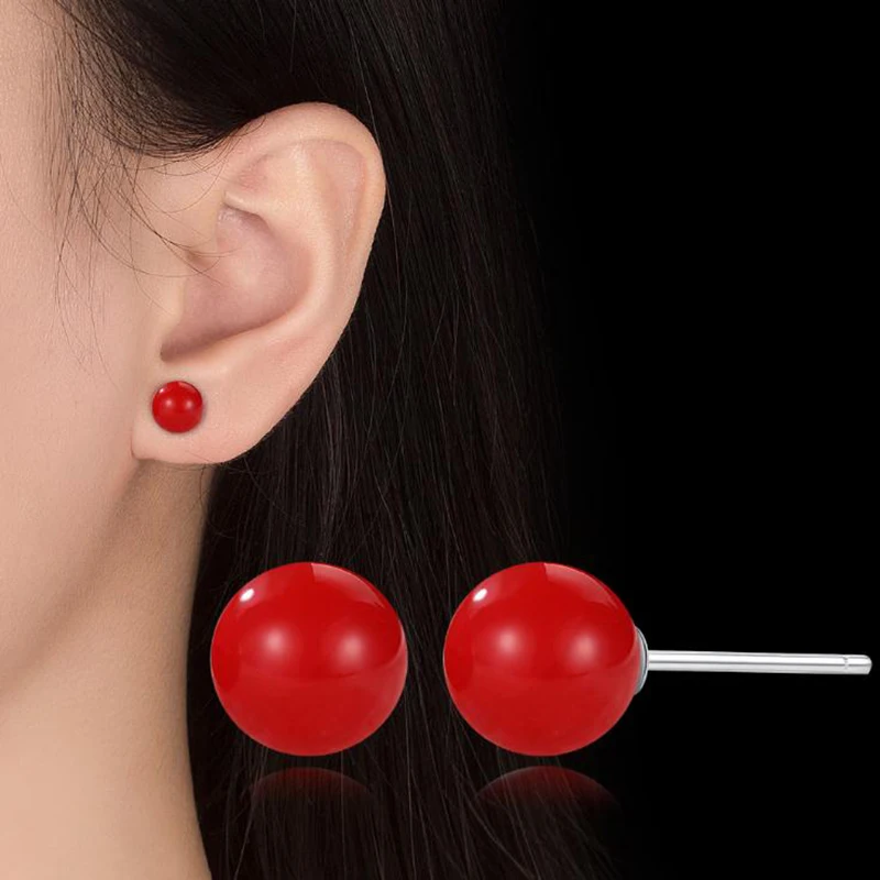 

925 Sterling Silver Stud Earrings for Children S925 Silver Female Small Red Ball Earring for Woman Fine baby girls Jewelry 3Y585
