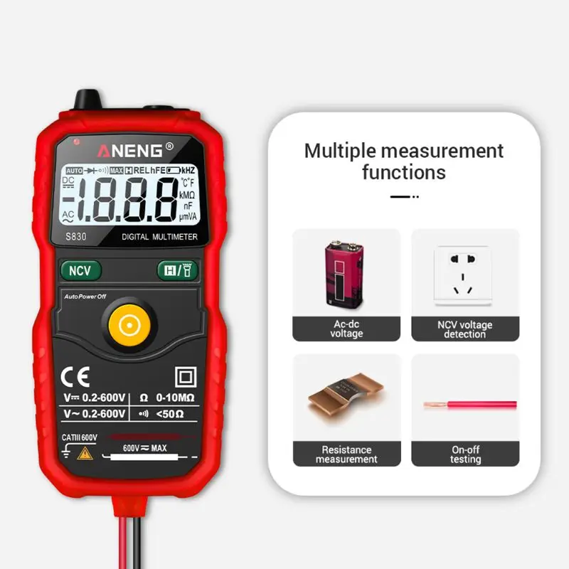 

OOTDTY S830 Digital Multimeter DC/AC Voltmeter Ammeter Resistance Diode Capacitance LCD High Quality 63HF