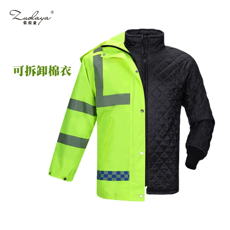 

Environmental Sanitation Road Safe Reflective Cotton-padded Clothes Warm Deconstructable Light-reflecting Raincoat Autumn And Wi