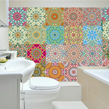 

Colorful Spanish style Tile Floor Wall Sticker Kitchen Bathroom Toilet Decoration Poster Vinyl DIY Wall Decal