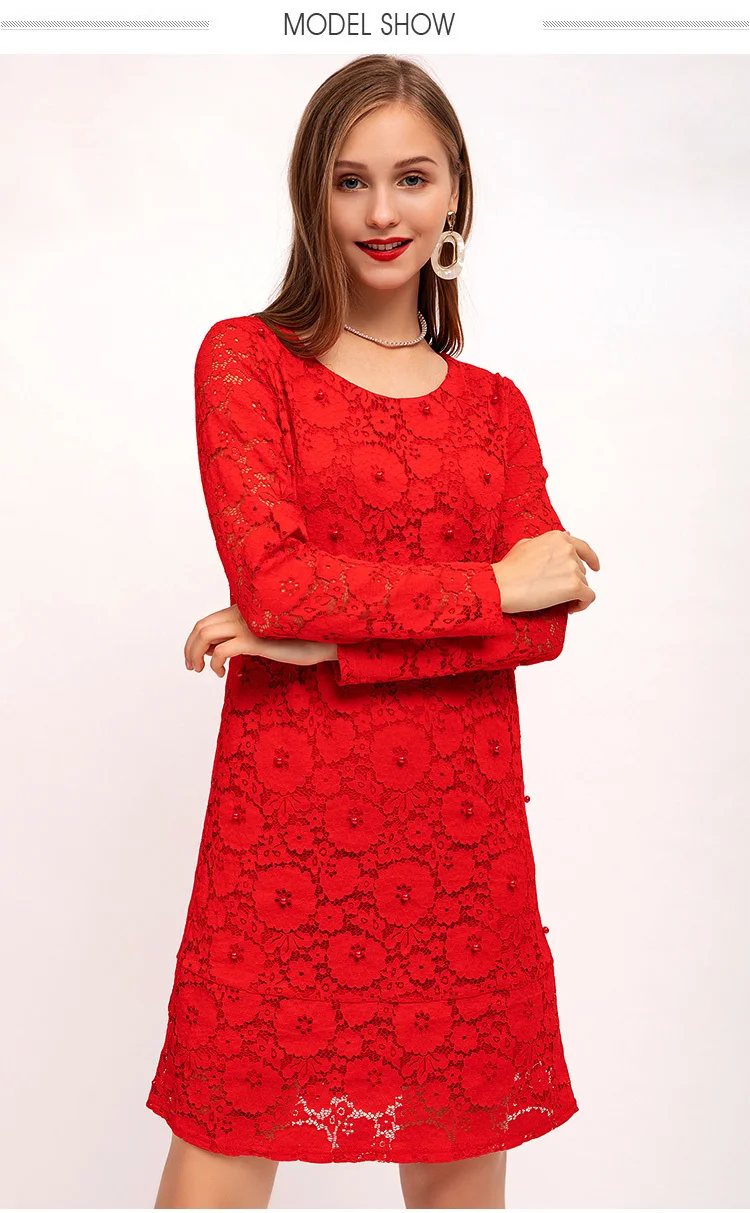 Осенне-весеннее платье, большие размеры, 5xl-l, красное, с круглым вырезом, женское, кружевное, ТРАПЕЦИЕВИДНОЕ, вечерние, сексуальное платье, халат, Femme Vestidos De Verano