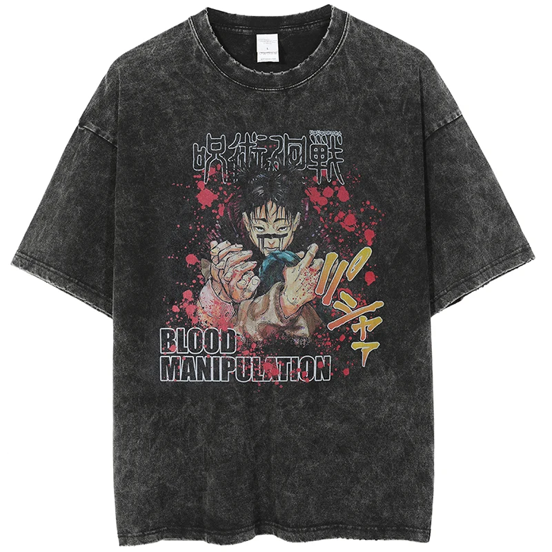 Anime Jujutsu Kaisen Graphic T Shirt Men Harajuku Hip Hop Vintage Washed Tshirts for Men Oversize 100% Cotton Streetwear T-shirt