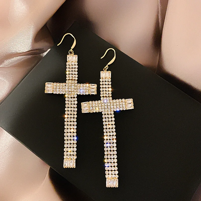 

Crystal Cross Bridal Drop Fashion Earrings For Women Dangle Party Big Crystal Earrings Jewelry
