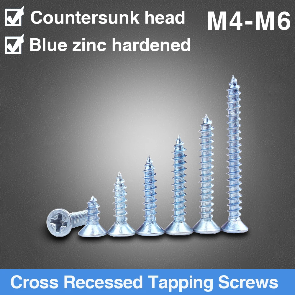 

Flat Head Blue Zinc Plated Colored Furniture Screw M4 M5 M6 Cross Recessed Countersunk Self-tapping Screw for all types of wood