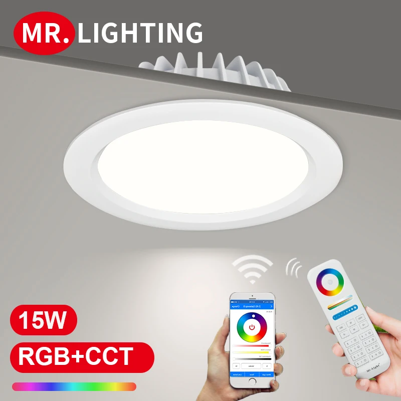 

Miboxer living room 15W RGB + CCT LED downlight FUT069 round AC 100V-240V dimmable wireless wifi control LED ceiling downlight