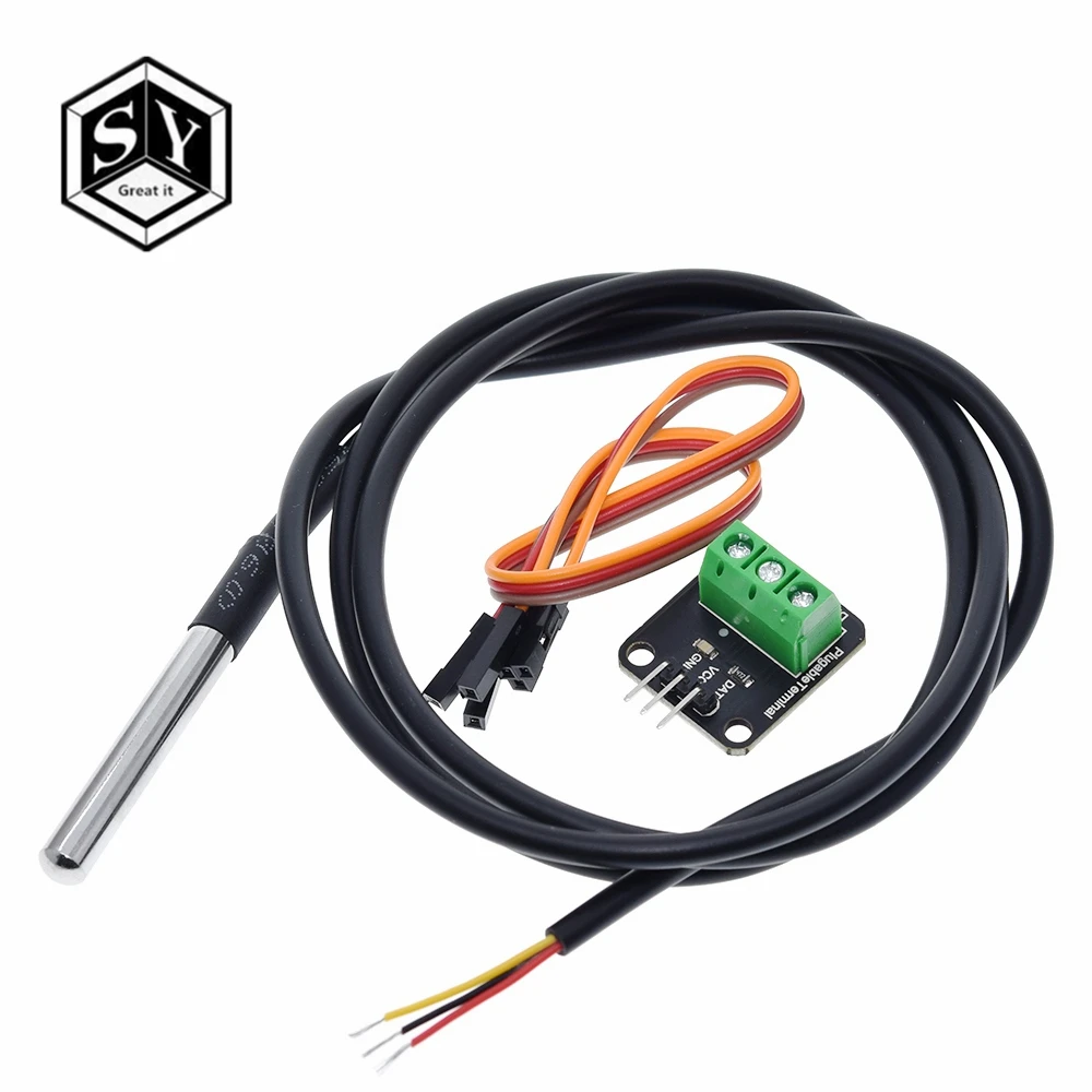 

DS18B20 Temperature Sensor Module Kit Waterproof 100CM 2Digital Sensor Cable Stainless Steel Probe Terminal Adapter For Arduino