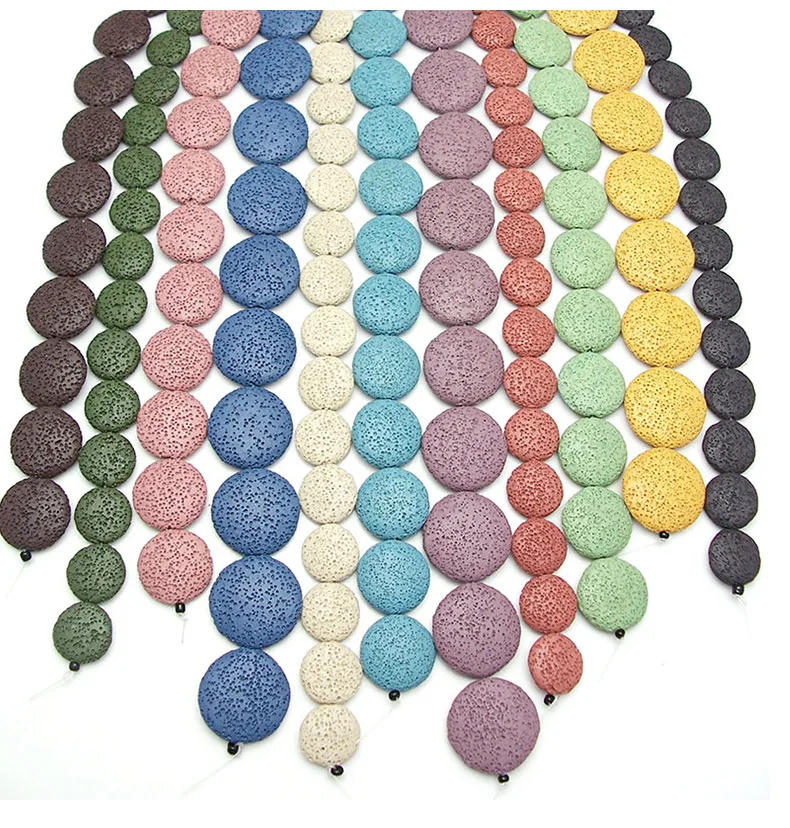

Free delivery Colorful Volcanic Lava Stone Round Flat Loose Charms beads Natural Stone Rock Ball Beads DIY For Jewelry Earrings