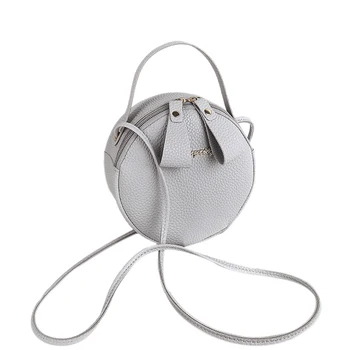 

Fashion Pu Leather Lady Crossbody Bag Women Bag Simple Design Messenger Bag Circular Handbag Mini Mobile Phone Bags Gray