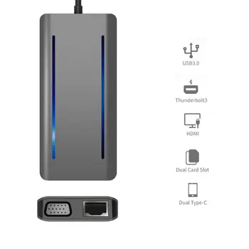 

USB3.0 11 in 1 USB HUB Adapter Splitter Multi Expander 4K HDMI for Switch USB-C R91A