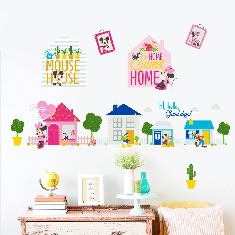 Cartoon Disney Mickey Minnie Mouse Sweet Home Wall Stickers For Kids Room Home Decor Bedroom Wall PVC DIY Mural Art Wallpaper