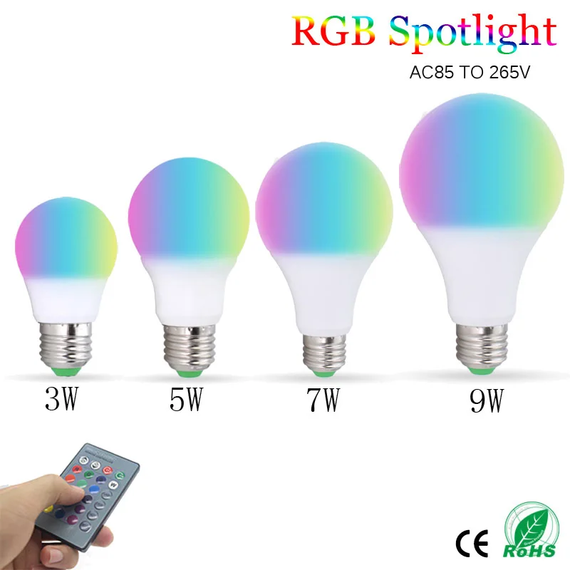 E27 светодиодный 16 Цвет Изменение RGB магический Bulb3/5/7/9 Вт 85 265V лампа Spotlight + ИК пульт