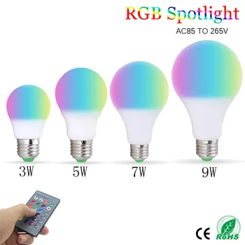 

E27 RGB LED Bulb 3/5/7/9W 16 Color Changing Magic Bulb 220V RGB Dimmable LED Bulb Light Lamp with 24 Keys Remote Controller