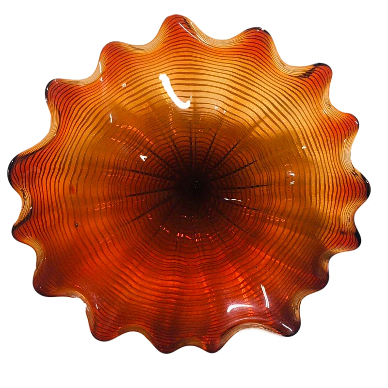 A4871-Hand Blown Platter Murano Glass Red Clear Plates Home Wall Decoration 2