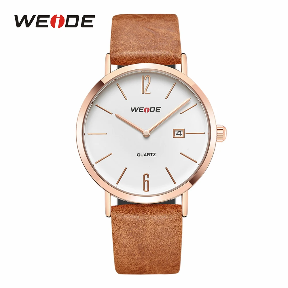 WEIDE простые часы белый циферблат кожаный браслет ремень модель кварцевые Авто