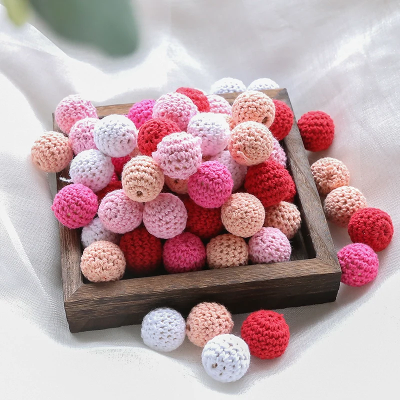 Crochet Beads Can Chew Beads DIY Teething Necklace Pacifier Chains Accessories Wooden Teether Baby Teether 5pcs 20mm