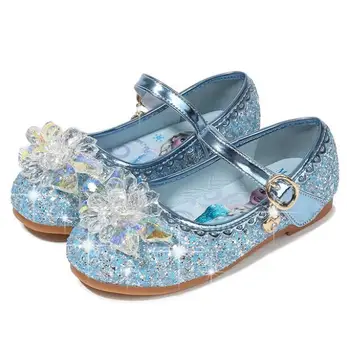 

Disney girls princess shoes spring autumn children's flat soft bottom shoes cartoon frozen elsa crystal shoes 22-36