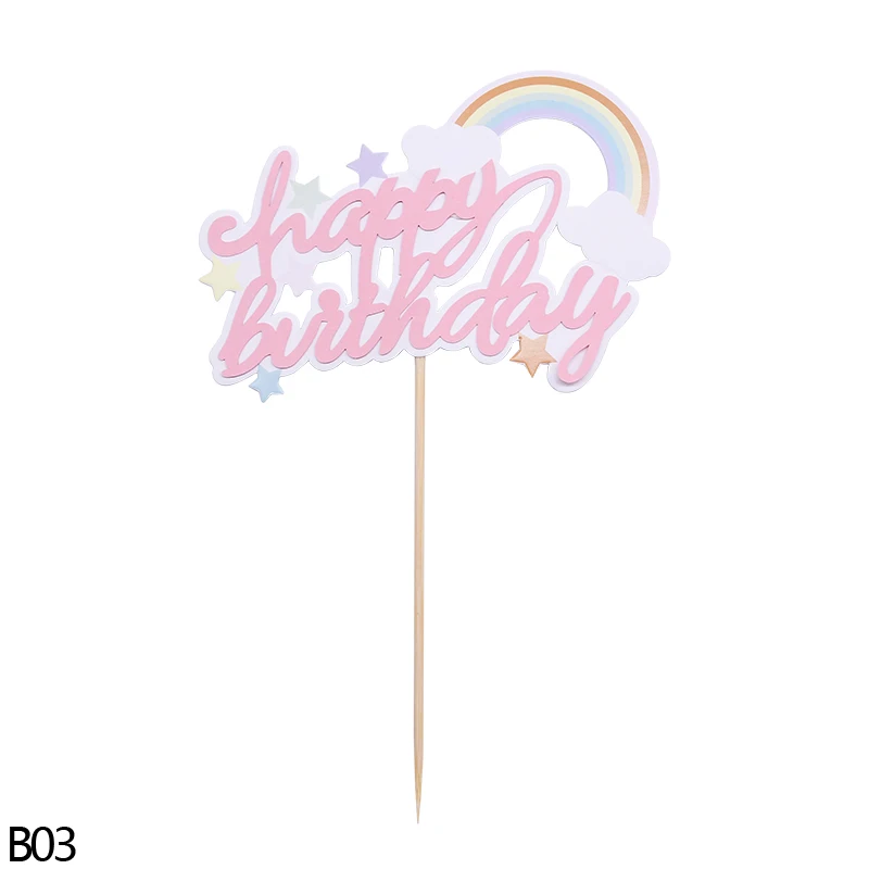 1/3/5Pcs торт фигурки жениха и невесты; Радуга Бумага Happy топперы для торта на день рождения для Baby Shower или для вечеринки по случаю письмо украшения для кексов вечерние поставки - Цвет: B03
