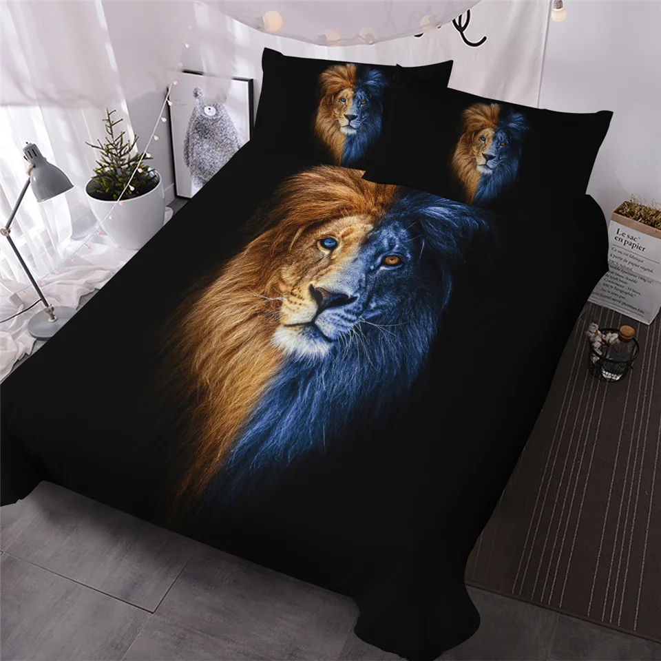 

HM Life Bedding Set Male Lion Artistic Duvet Cover Set Wild Animal Printed Bed Covers 3pcs Bed Set Yin and Yang Home Textiles