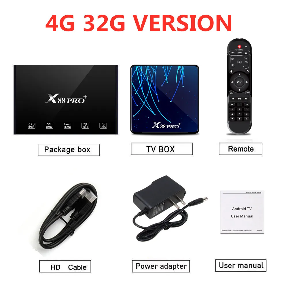 X88 PRO Plus Android Tv Box 8 Octa-core Android 9.0 4K H.265 4K SetTop Box 4GB 128GB Media Player KO mi Box Smart IPTV Box - Цвет: 4G 32G